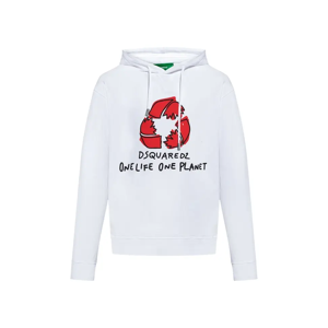 Men's Dsquared2 One Life one Planet White Hoodie - Size: 44