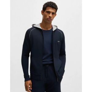 Hugo Boss Men's BOSS Orange Mix&Match Mens Stretch-Cotton Zip-Up Hoodie with Embroidered Logo - Dark Blue 403 - Navy - Size: 42