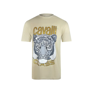 Roberto Cavalli Men's Cavalli Class Bold Tiger Graphic Beige Sand T-Shirt - Size: 42