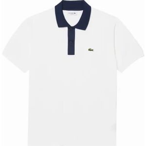 Men's Lacoste Classic Fit Contrast Collar Polo Shirt White/Navy Blue - Size: 38