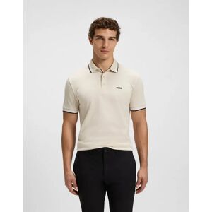 Hugo Boss Men's BOSS Green Paddy Mens Cotton-Piqué Polo Shirt with Contrast Logo - Open White 133 - Tan - Size: 38