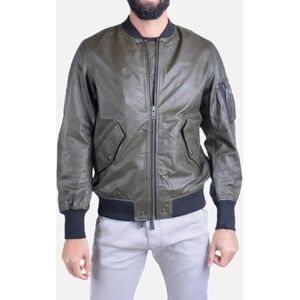 Men's DIESEL L PARKER Mens Leather Jacket Olive Casual Quilted Winter Bomber Jacket - Grey - Size: 38/Regular