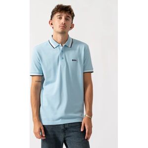 Hugo Boss Men's BOSS Green Paddy Mens Cotton-Piqué Polo Shirt with Contrast Logo - Light/Pastel Blue 455 - Size: 44