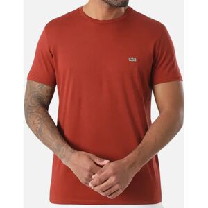 Men's Lacoste TH6709 Mens T Shirts Short Sleeve Crew Neck Soft Pima Cotton Summer Tee - Orange/Brown - Size: 34