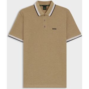 Hugo Boss Men's BOSS Green Paddy Mens Cotton-Piqué Polo Shirt with Contrast Logo - Medium Beige 266 - Tan - Size: 40