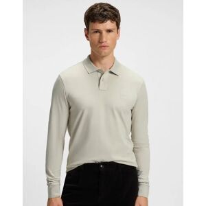 Hugo Boss Men's BOSS Orange Passerby Mens Long Sleeve Stretch-Cotton Polo Shirt with Logo Patch - Light Beige 271 - Tan - Size: 40