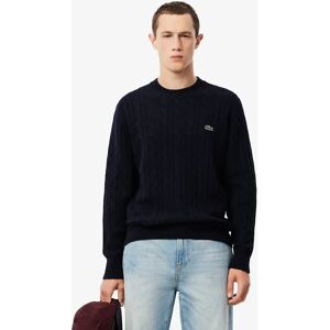 Men's Lacoste Carded Wool Cable Knit Crew Neck Mens Sweater - Navy Blue 166 - Black - Size: 40