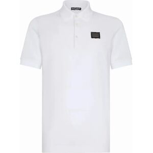 Men's Dolce & Gabbana Logo Plaque Pique Polo Shirt White - Size: 38