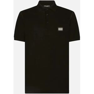 Men's Dolce & Gabbana Logo Plaque Pique Polo Shirt Black - Size: 44