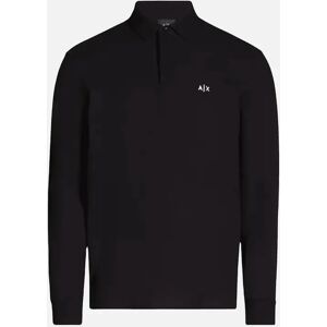 Armani Exchange Men's Embroidered Logo Pique Long Sleeve Black Polo-Shirt - Size: 42