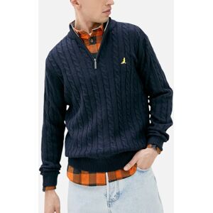 Men's BRAVE SOUL Mens Cable Knit Cardigan Crew Neck Regular Warm Heavy Pullover Jumper - Navy - Size: S Men's BRAVE SOUL Mens Cable Knit Cardigan Crew Neck Regular Warm Heavy Pullover Jumper - Navy - Size: S