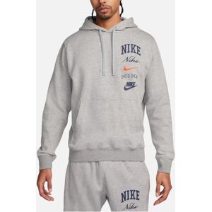 Men's NIKE FN2635 Mens Fleece Hoodie Varsity Stacked Long Sleeve Swoosh Pullover Hoody - Grey - Size: 40 Men's NIKE FN2635 Mens Fleece Hoodie Varsity Stacked Long Sleeve Swoosh Pullover Hoody - Grey - Size: 40