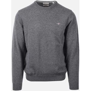 Men's Gant Superfine Lambswool Crew Neck Knitwear Charcoal Melange - Grey - Size: 38 Men's Gant Superfine Lambswool Crew Neck Knitwear Charcoal Melange - Grey - Size: 38