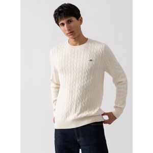 Men's GANT Mens Cotton Cable Knit Crew Neck Jumper - 130 Cream - White - Size: 46 Men's GANT Mens Cotton Cable Knit Crew Neck Jumper - 130 Cream - White - Size: 46