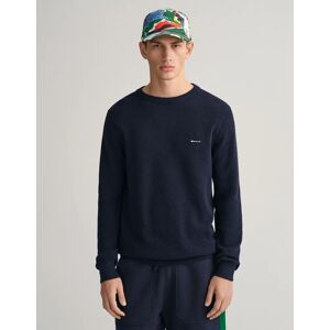 Men's GANT Mens Cotton Pique Crew Neck Jumper - 433 Evening Blue - Navy - Size: 48 Men's GANT Mens Cotton Pique Crew Neck Jumper - 433 Evening Blue - Navy - Size: 48
