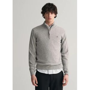 Men's GANT Mens Superfine Lambswool Half Zip Cardigan - 93 Grey Melange - Size: L Men's GANT Mens Superfine Lambswool Half Zip Cardigan - 93 Grey Melange - Size: L