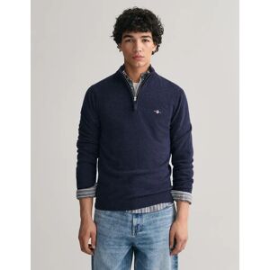 Men's GANT Mens Superfine Lambswool Half Zip Cardigan - 480 Dark Navy Melange - Size: L Men's GANT Mens Superfine Lambswool Half Zip Cardigan - 480 Dark Navy Melange - Size: L