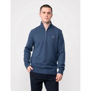 Men's GANT Mens Casual Cotton Half Zip Jumper - 902 Dark Jeansblue Melange - Navy - Size: 46 Men's GANT Mens Casual Cotton Half Zip Jumper - 902 Dark Jeansblue Melange - Navy - Size: 46