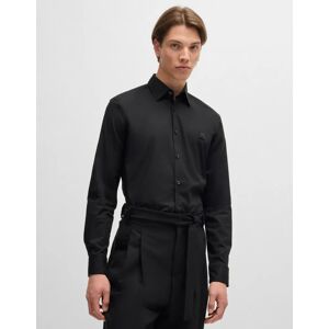 Hugo Boss Men's HUGO Ermo Mens Slim Fit Shirt in Stretch Cotton with Stacked Logo - Black 001 - Size: Regular/36 Hugo Boss Men's HUGO Ermo Mens Slim Fit Shirt in Stretch Cotton with Stacked Logo - Black 001 - Size: Regular/36