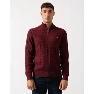 Men's GANT Mens Cotton Cable Half Zip Jumper - 677 Bordeaux Melange - Red - Size: XL Men's GANT Mens Cotton Cable Half Zip Jumper - 677 Bordeaux Melange - Red - Size: XL