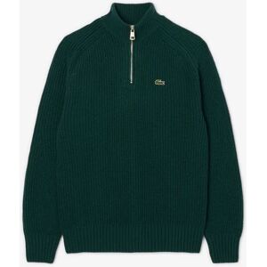 Men's Lacoste High Zip Neck Thick Rib Knit Mens Wool Sweater - Sinople YZP - Green - Size: 42 Men's Lacoste High Zip Neck Thick Rib Knit Mens Wool Sweater - Sinople YZP - Green - Size: 42