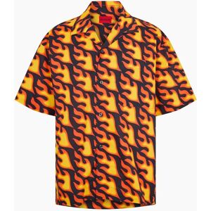 Hugo Boss Men's Flame Graphic Notch Collar Short Sleeve Oxford Shirt - Orange - Size: Regular/34 Hugo Boss Men's Flame Graphic Notch Collar Short Sleeve Oxford Shirt - Orange - Size: Regular/34