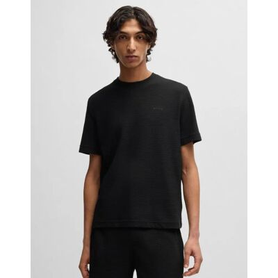 Hugo Boss Men's HUGO Austin Mens Waffle-Structured Pyjama T-Shirt with Embroidered Logo - Black - Size: L Hugo Boss Men's HUGO Austin Mens Waffle-Structured Pyjama T-Shirt with Embroidered Logo - Black - Size: L