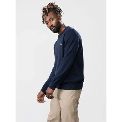 Men's Lacoste Mens Organic Cotton Crew Neck Sweater - Navy Blue 166 - Size: 38 Men's Lacoste Mens Organic Cotton Crew Neck Sweater - Navy Blue 166 - Size: 38