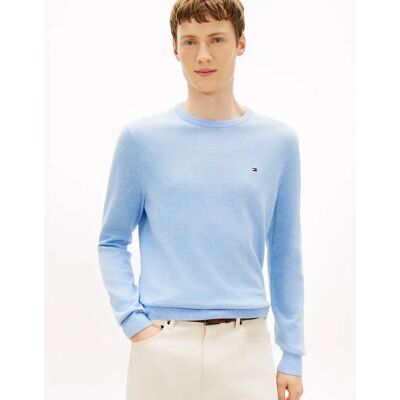 Men's Tommy Hilfiger Essential Cotton Crew Neck Mens Sweatshirt - Vessel Blue Heather - Size: 38 Men's Tommy Hilfiger Essential Cotton Crew Neck Mens Sweatshirt - Vessel Blue Heather - Size: 38