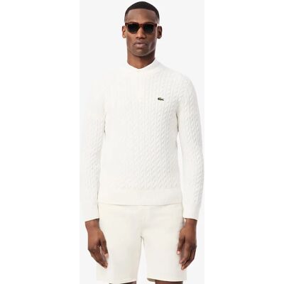 Men's Lacoste Cable Knit Mens Cotton Jumper - Flour/Green - White - Size: 38 Men's Lacoste Cable Knit Mens Cotton Jumper - Flour/Green - White - Size: 38