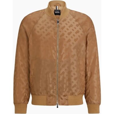 Hugo Boss Men's Geometric Patterned Ribbed Cuff Bomber Jacket - Cream - Size: 2X large Hugo Boss Men's Geometric Patterned Ribbed Cuff Bomber Jacket - Cream - Size: 2X large