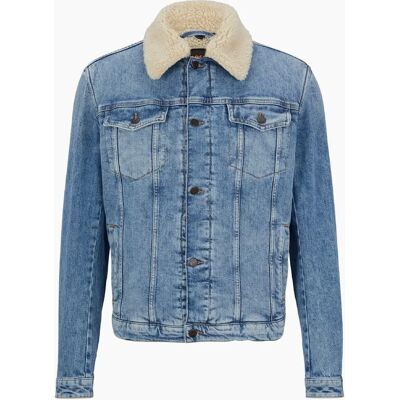 Hugo Boss Men's Livorno Solid Patterned Denim Jacket with Chest Pocket - Blue - Size: Regular/36 Hugo Boss Men's Livorno Solid Patterned Denim Jacket with Chest Pocket - Blue - Size: Regular/36
