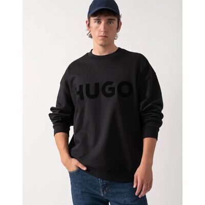 Hugo Boss Men's HUGO Dinex Mens Oversized-Fit Sweatshirt in Cotton Terry with Tonal Logo - Black 001 - Size: M Hugo Boss Men's HUGO Dinex Mens Oversized-Fit Sweatshirt in Cotton Terry with Tonal Logo - Black 001 - Size: M