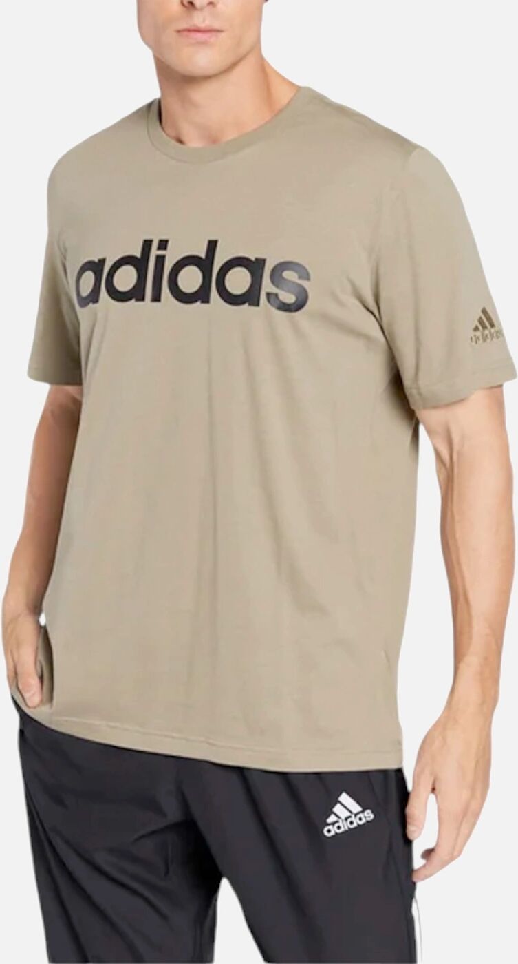 Men's Adidas Mens T Shirts Essentials Embroidered Linear Logo Crew Neck Summer Tee NEW - Green - Size: 40