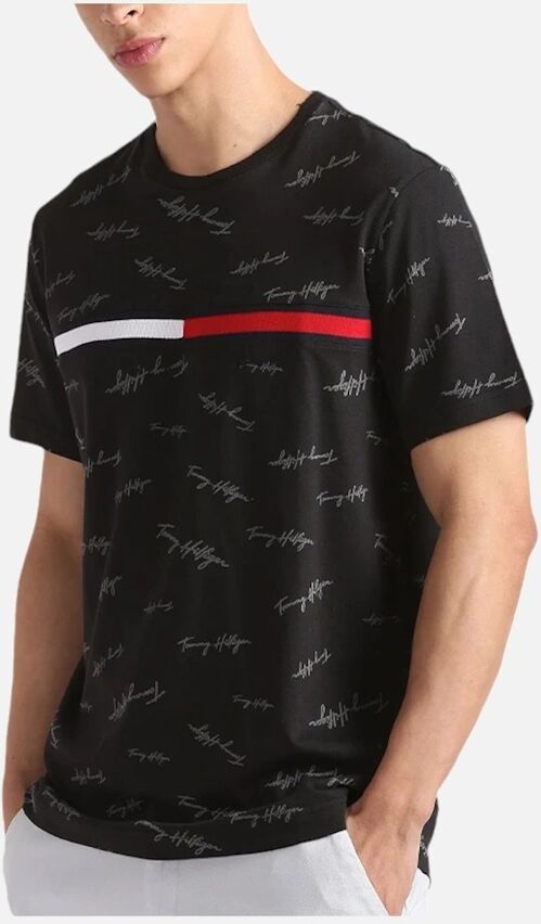 Men's Tommy Hilfiger Mens T Shirt Signature Flag Striped Crew Neck Summer Cotton Tee - Black - Size: 44