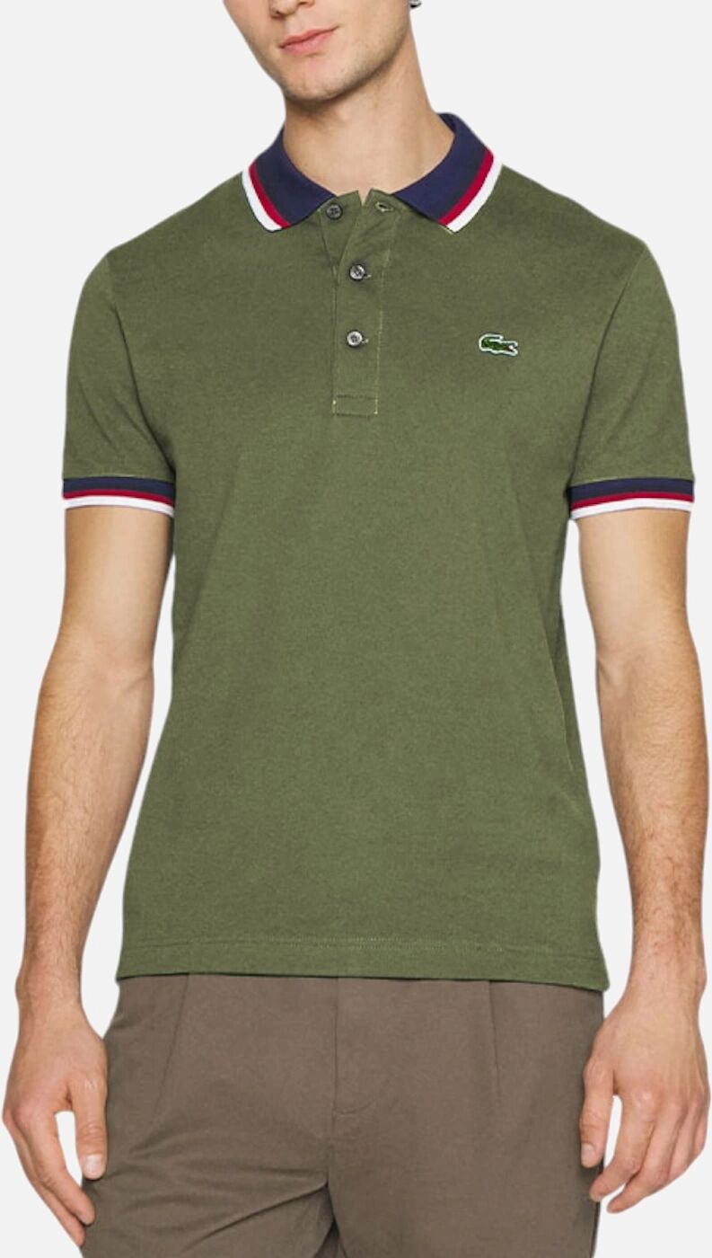 Men's Lacoste PH3461 Mens Polo Shirts Contrast Collar Regular Fit Pique Tennis Shirt - Green - Size: 36