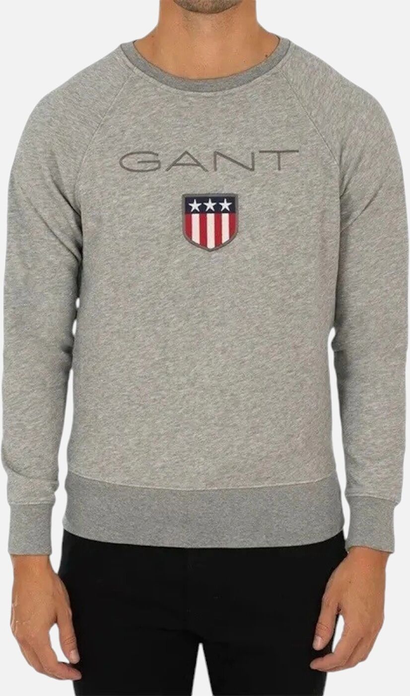 Men's GANT SHIELD Mens Sweatshirt Crew Neck Long Sleeve Pullover Jumper - Grey - Size: M