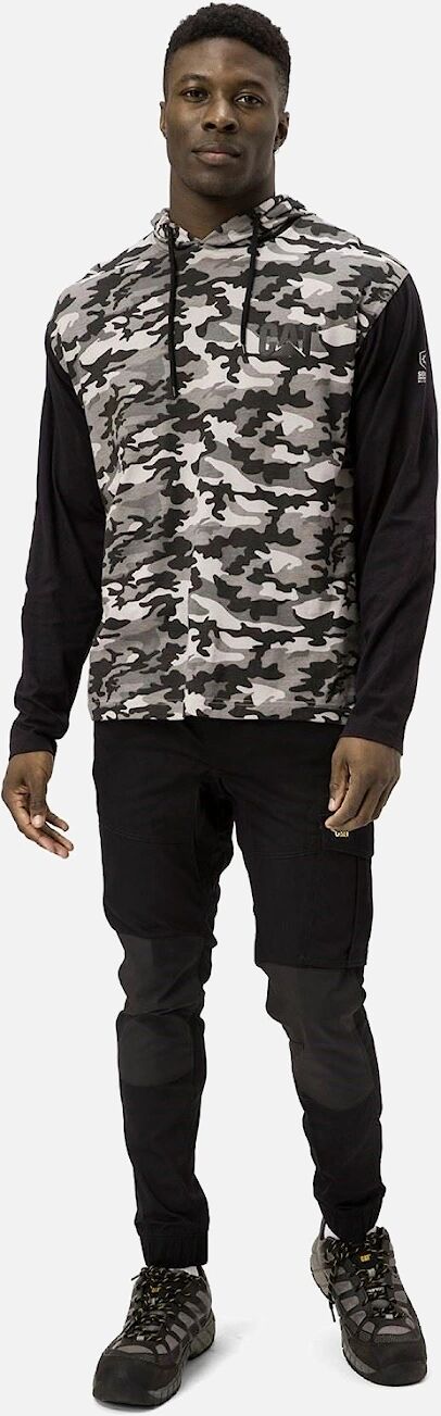 Men's Caterpillar Men's Hooded Long Sleeve Tee in Stone Camo - Grey - Size: 40