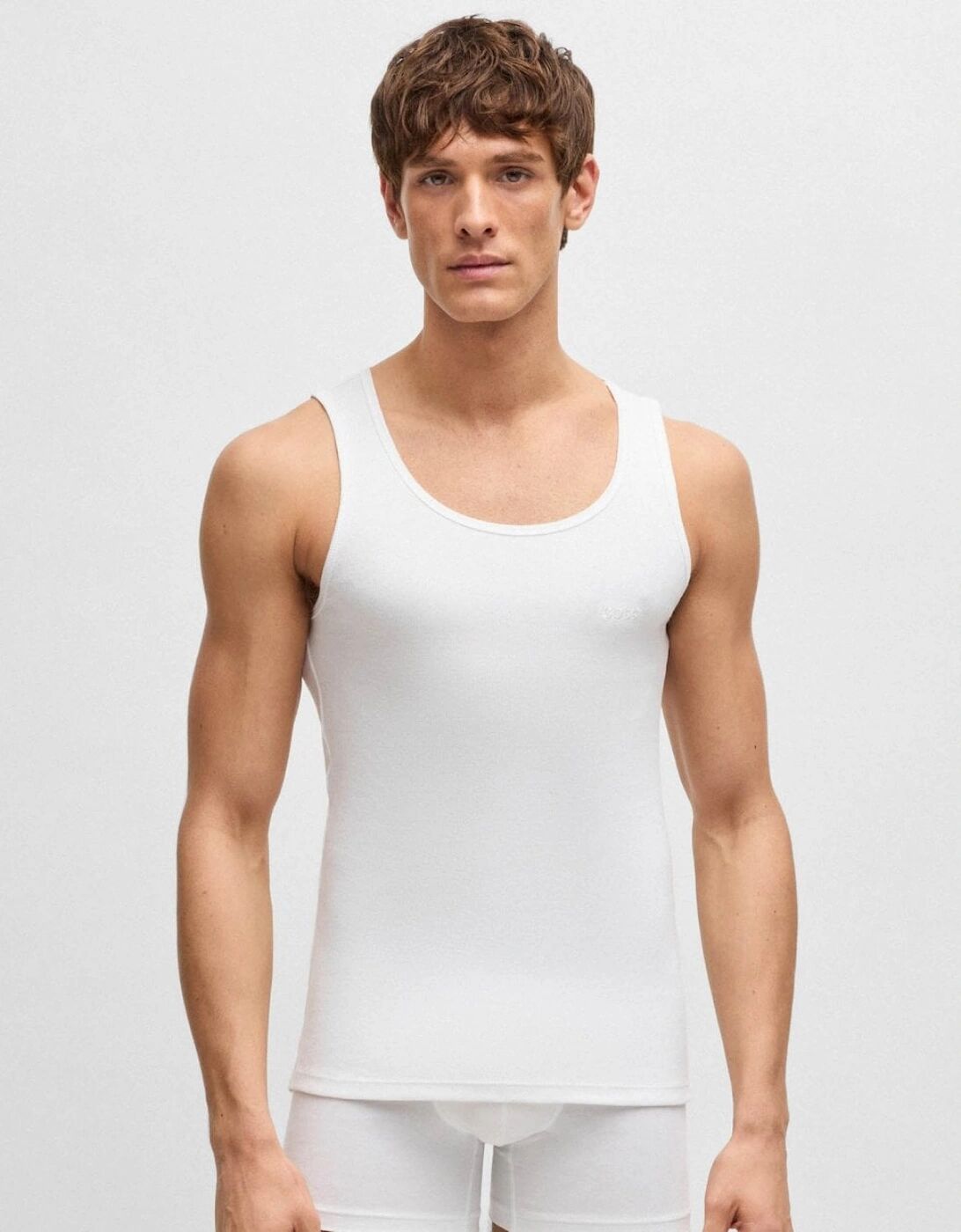 Hugo Boss Men's BOSS Orange Mens Cotton Tank Tops with Embroidered Logos NOS - White 100 - Size: 40/Regular