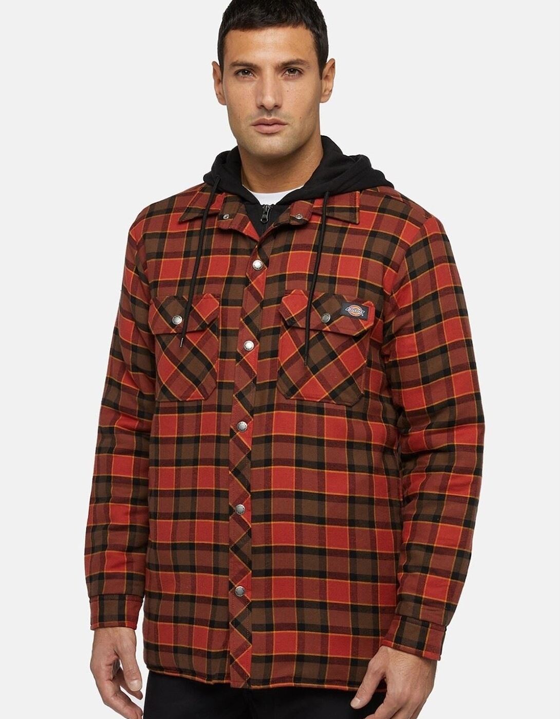 Men's Dickies Fleece Hooded Flannel Shirt Men's Red Shirt Jacket - Size: 40