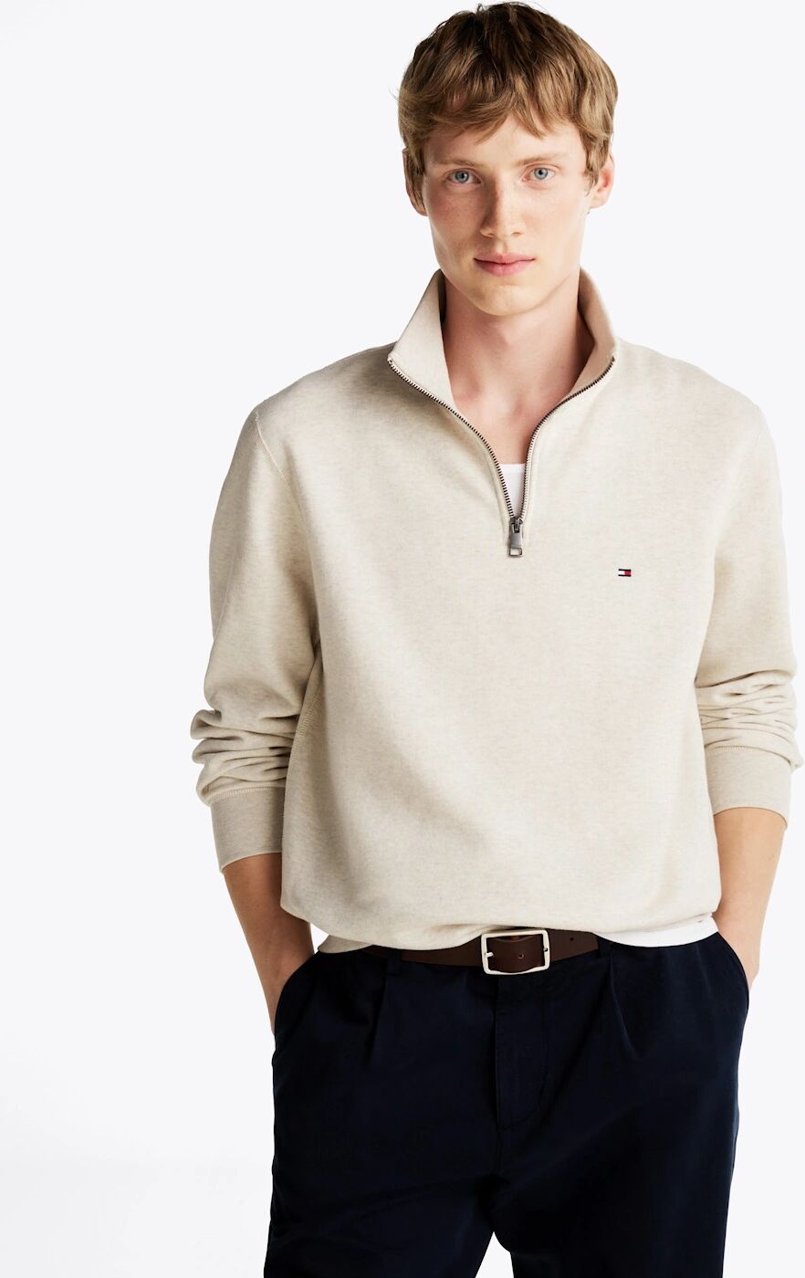 Men's Tommy Hilfiger Essential Fleece Mens Half Zip Sweatshirt - Heathered Oatmilk - Tan - Size: 40