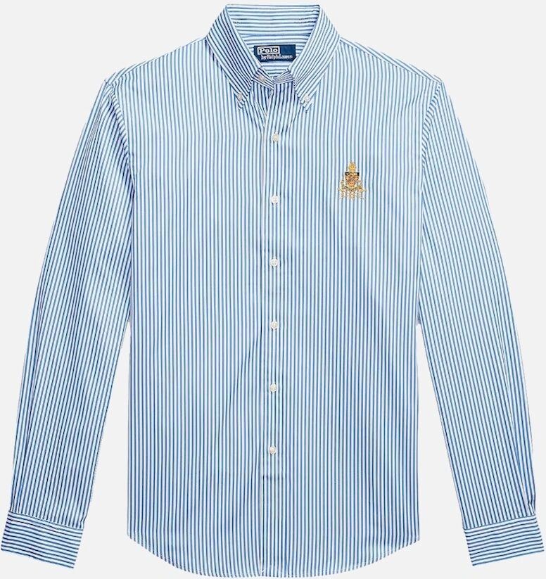 Men's Polo Ralph Lauren Poplin Stripe Classic Fit Crest Shirt 001 Blue - Size: 44/Regular