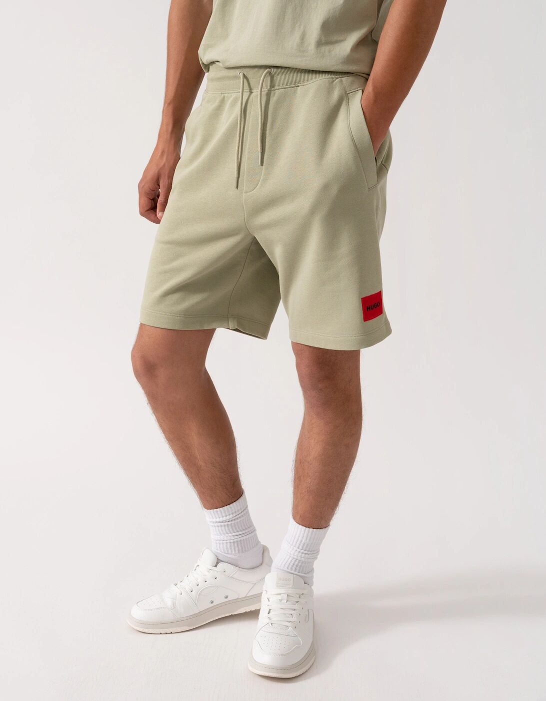 Hugo Boss Men's HUGO Diz222 Mens Cotton Terry Shorts with Logo Label - Open Green 391 - Tan - Size: 35/34/32