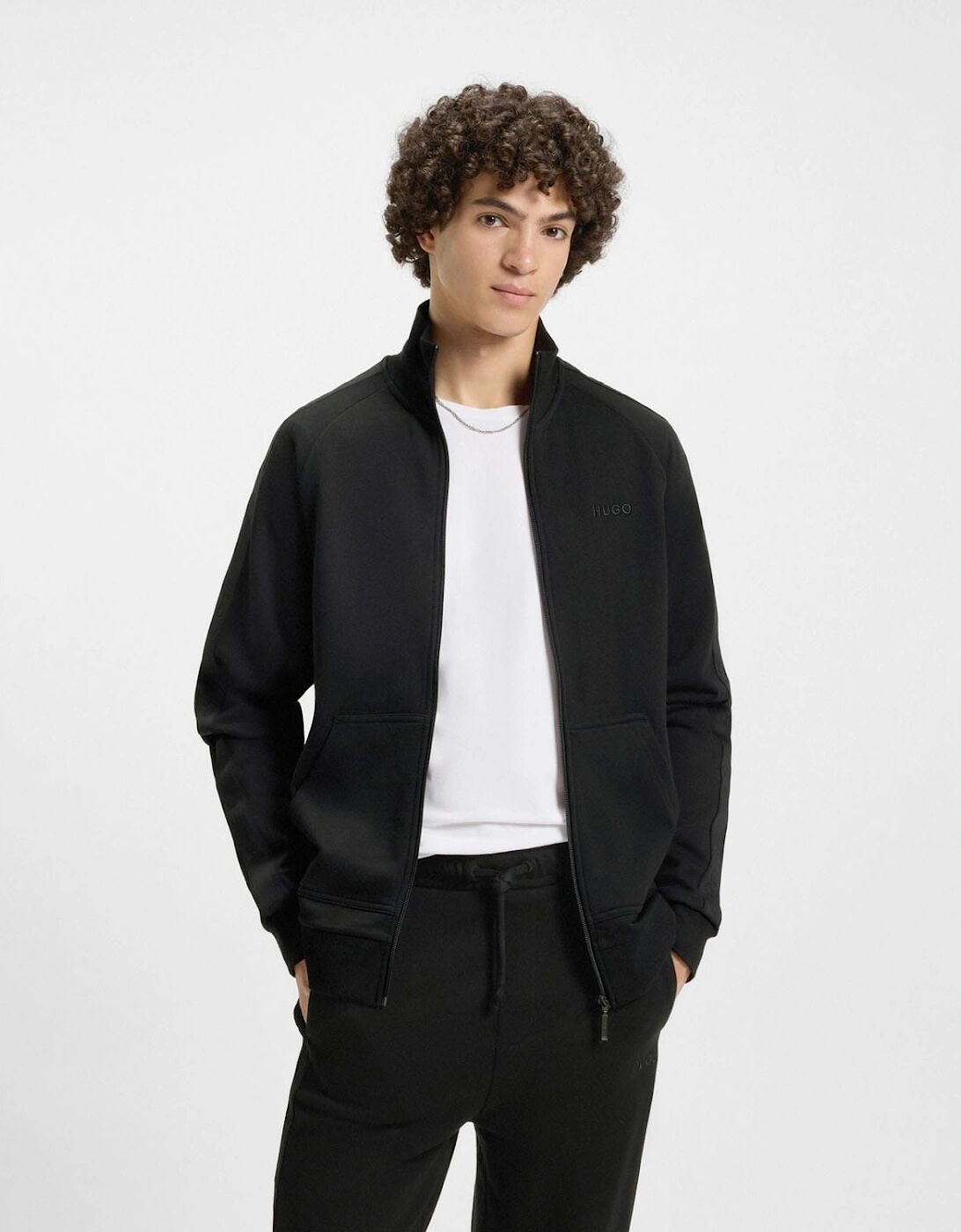 Hugo Boss Men's Tonal Logo Zip-Up Jacket - Black - Size: 44/Regular