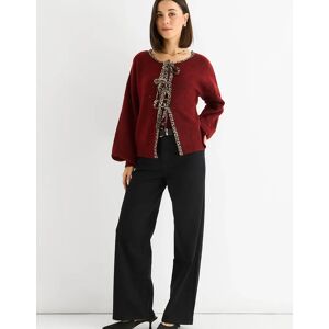 Gini London Women's Burgundy Contrast Animal Tie Oversized Knit Cardigan - Red - Size: 12/14 Gini London Women's Burgundy Contrast Animal Tie Oversized Knit Cardigan - Red - Size: 12/14
