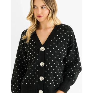 Gini London Women's Black Spot Print Button Cardigan Look Jumper - Size: 12/14 Gini London Women's Black Spot Print Button Cardigan Look Jumper - Size: 12/14