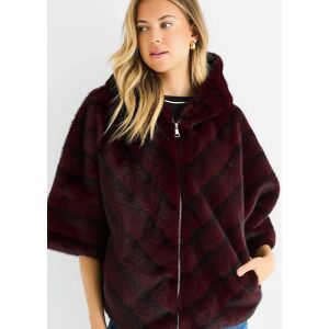Gini London Women's Burgundy Hooded Chevron Faux Fur Cape Jacket - Red - Size: 8/10 Gini London Women's Burgundy Hooded Chevron Faux Fur Cape Jacket - Red - Size: 8/10