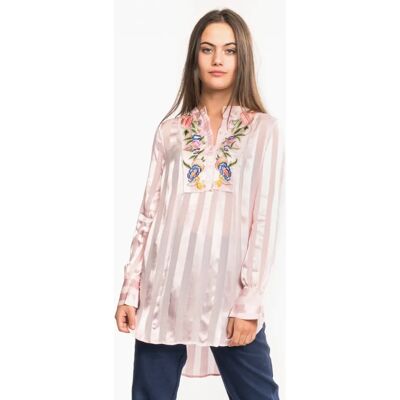 Women's French Connection Katalina Striped Floral Embroidered Blouse - Pink - Size: 10/8 Women's French Connection Katalina Striped Floral Embroidered Blouse - Pink - Size: 10/8