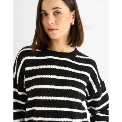 Gini London Women's Black Stripe Chunky Knit Oversized Jumper - Size: 12/14 Gini London Women's Black Stripe Chunky Knit Oversized Jumper - Size: 12/14
