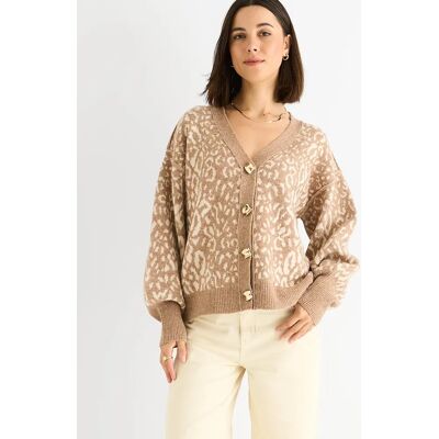 Gini London Women's Camel Animal Print Wool Mix Cardigan Look Jumper - Brown - Size: 12/14 Gini London Women's Camel Animal Print Wool Mix Cardigan Look Jumper - Brown - Size: 12/14